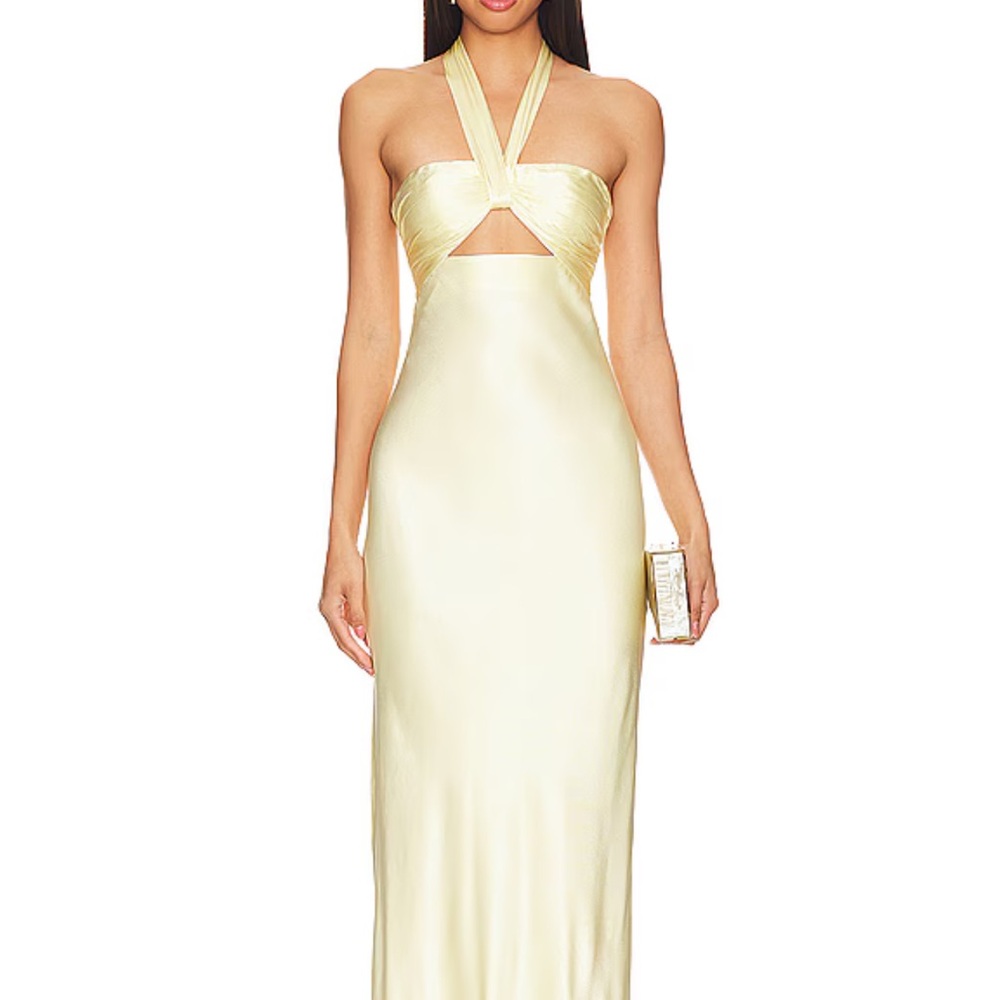 Shona Joy La Lune Ruched Halter Maxi Dress in Lemon